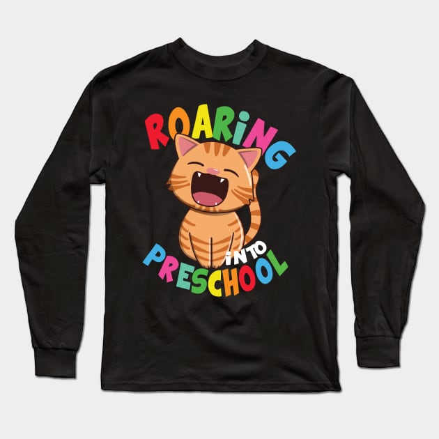 Roaring Into Preschool - Kawaii Cat Long Sleeve T-Shirt by Luna Illustration